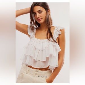 Free People Claudia top light pink frilly ruffle top size small new with tags
